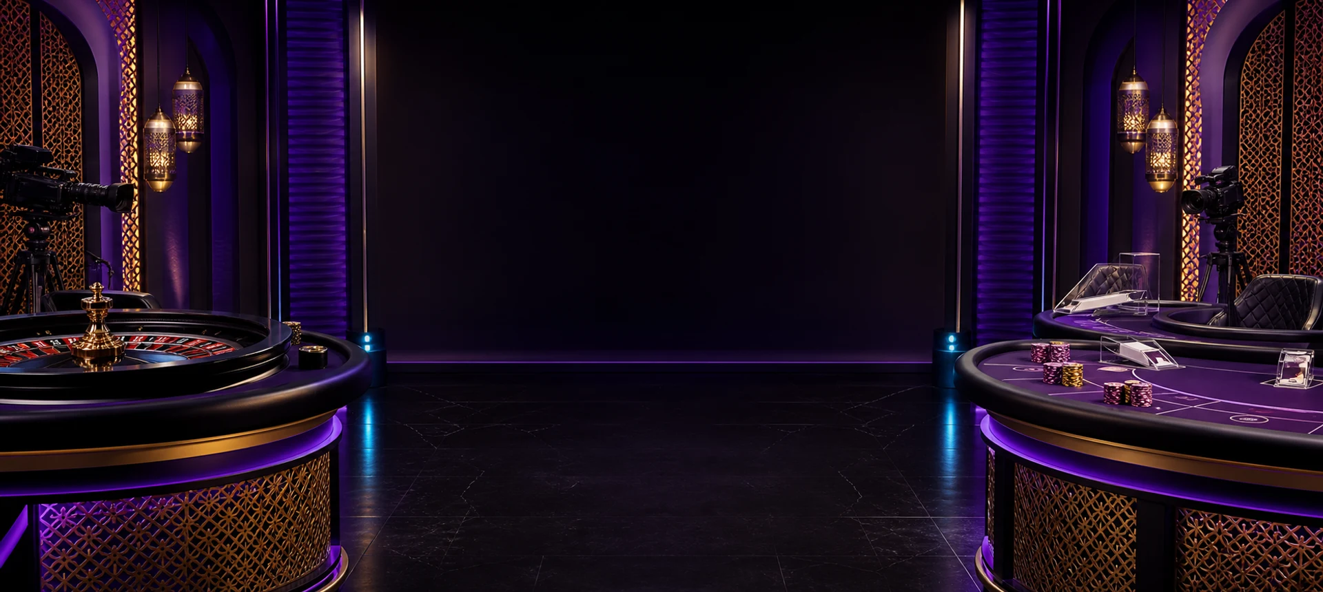 Ultraviolet BetVibe live casino studio with roulette and card tables